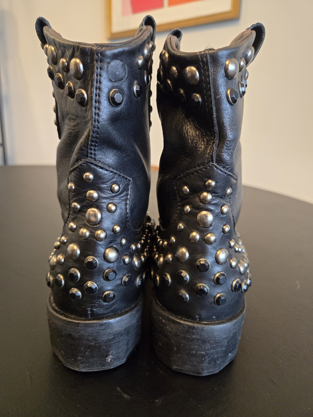Strategia Made in Italy Black Leather Studded Slouch Boots EU 37 (US 6.5-7) - Picture 5 of 10